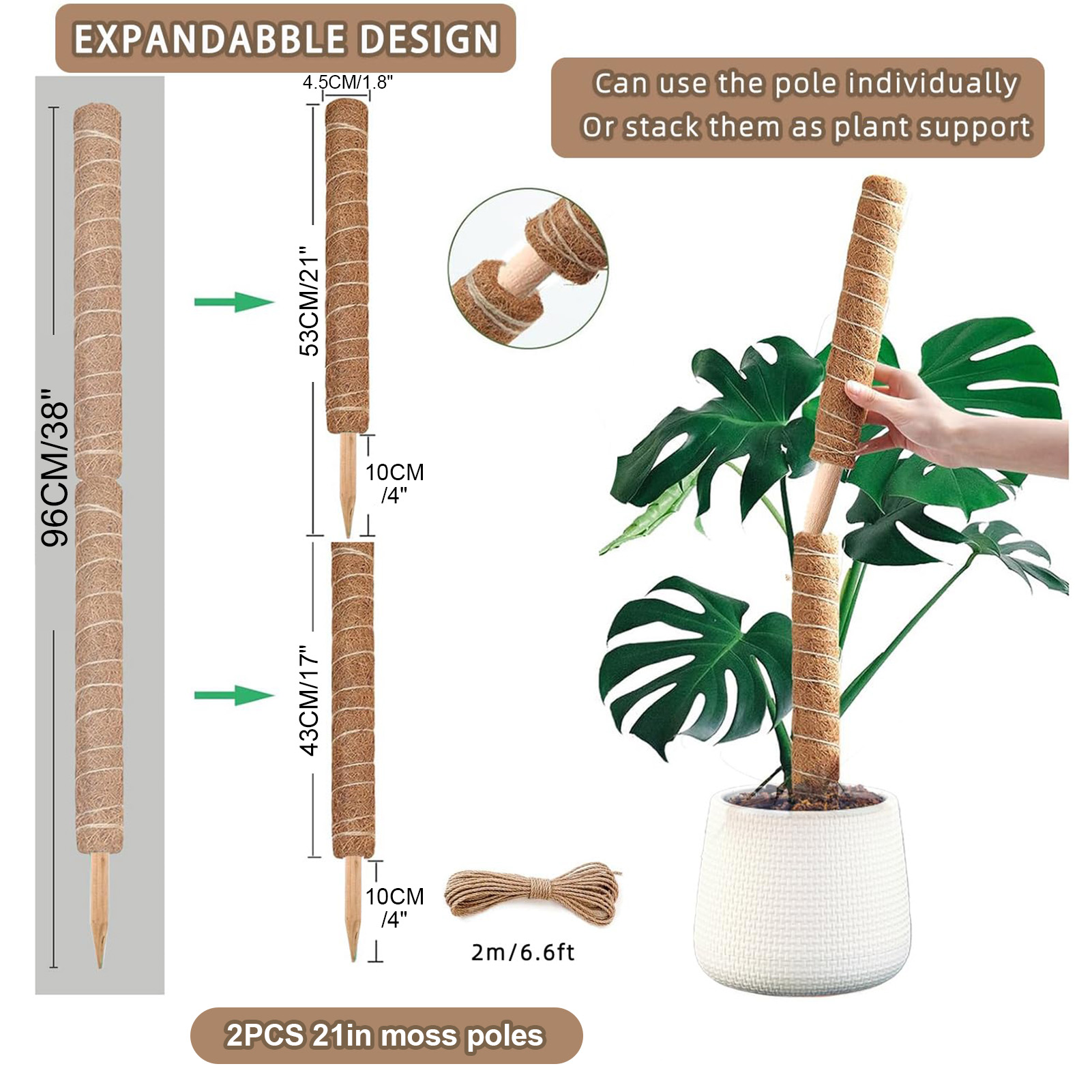 Moss Pole 38/43/53CM Monstera  - Sphagnum Moss Dry recension och pris