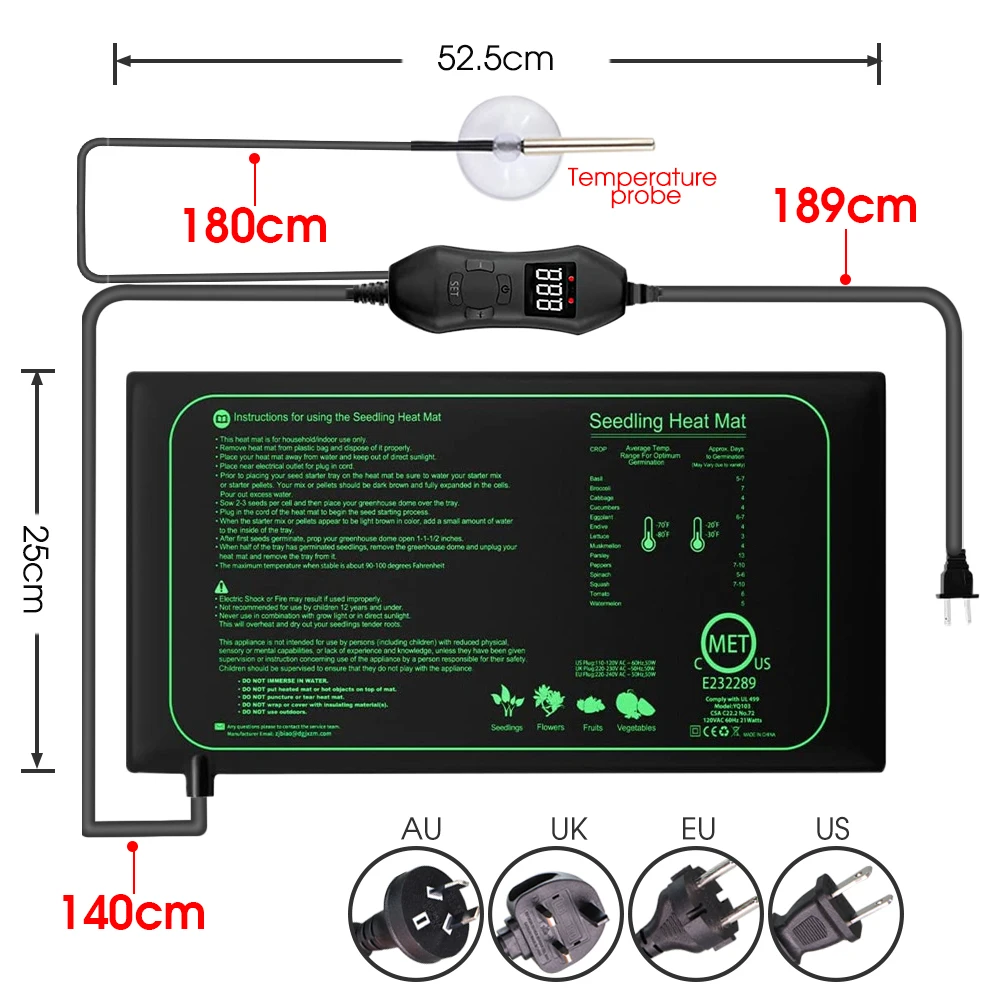50W EU-US/UK/AU Adjustable The - Heat Mat Seedling recension och pris